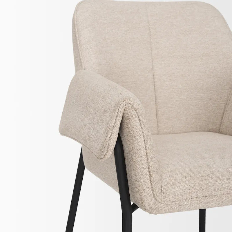 Dining Chair w/ Cream Boucle Fabric & Matte Black Metal Legs