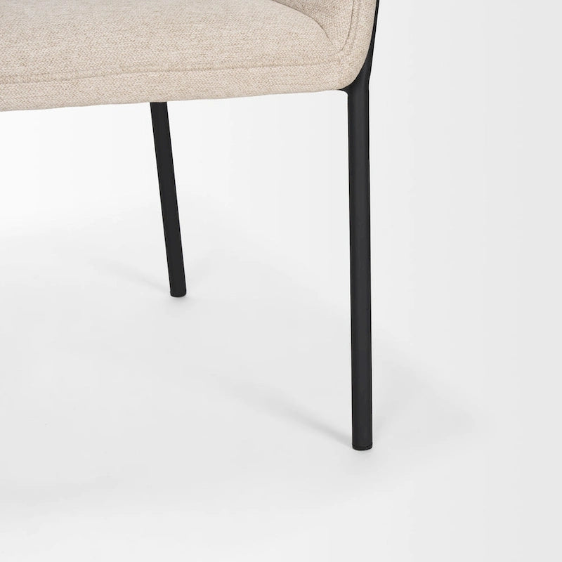 Dining Chair w/ Cream Boucle Fabric & Matte Black Metal Legs
