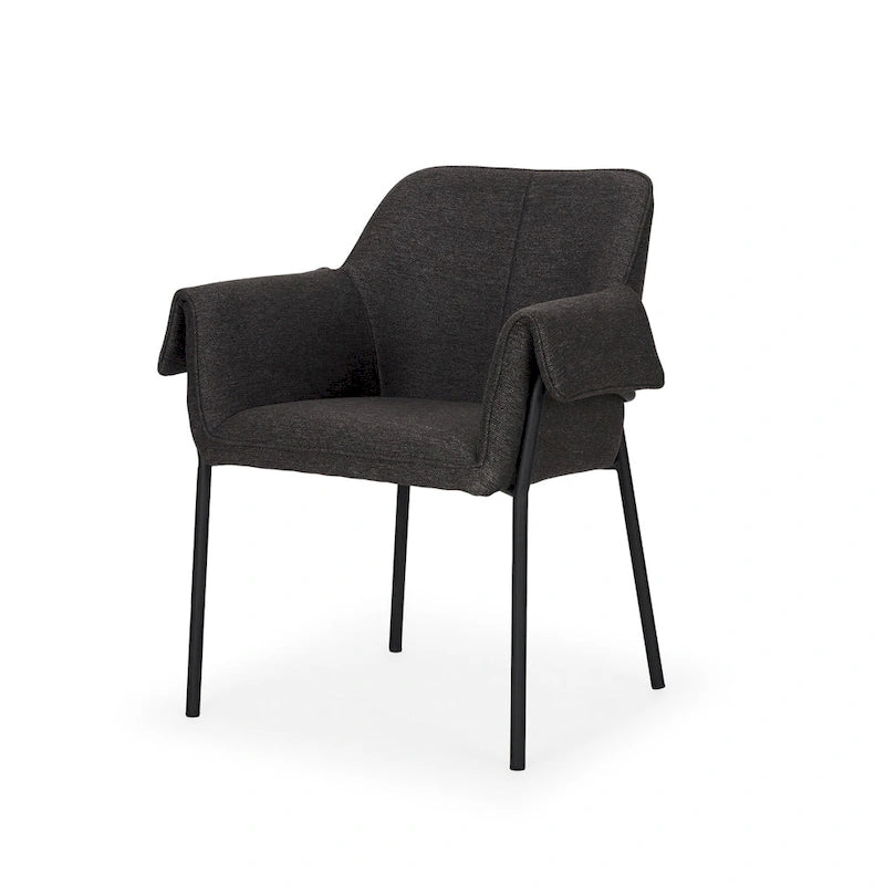 Dining Chair w/ Cream Boucle Fabric & Matte Black Metal Legs