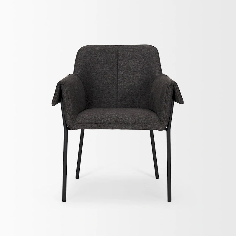 Dining Chair w/ Cream Boucle Fabric & Matte Black Metal Legs