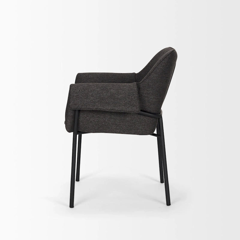Dining Chair w/ Cream Boucle Fabric & Matte Black Metal Legs