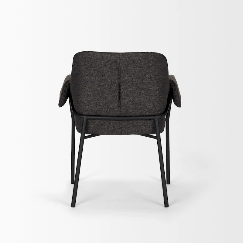 Dining Chair w/ Cream Boucle Fabric & Matte Black Metal Legs