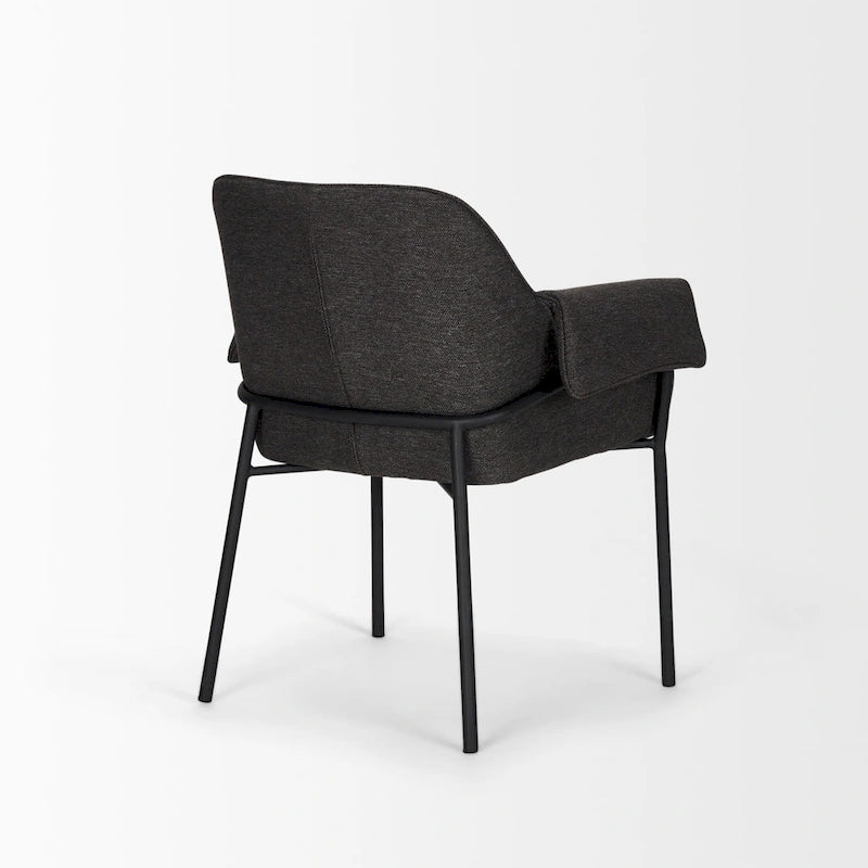 Dining Chair w/ Cream Boucle Fabric & Matte Black Metal Legs