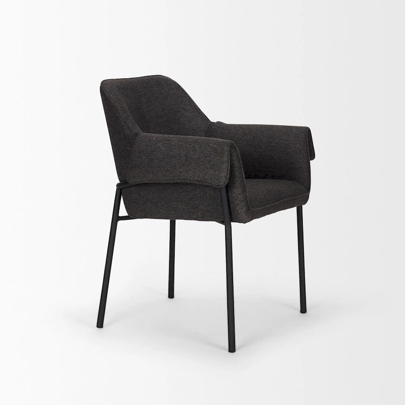 Dining Chair w/ Cream Boucle Fabric & Matte Black Metal Legs
