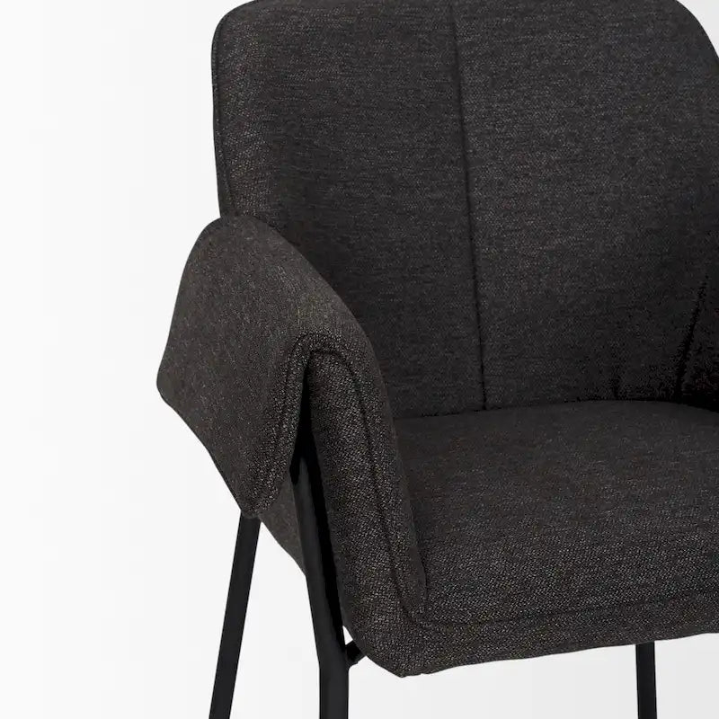 Dining Chair w/ Cream Boucle Fabric & Matte Black Metal Legs