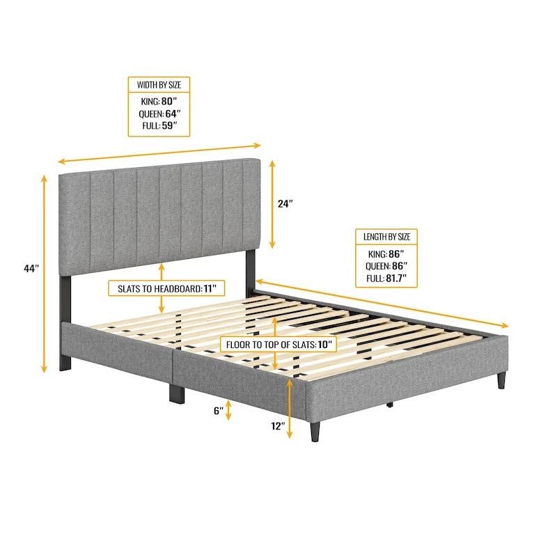 Linen Fully Upholstered Platform Bed Frame with Adjustable Headboard