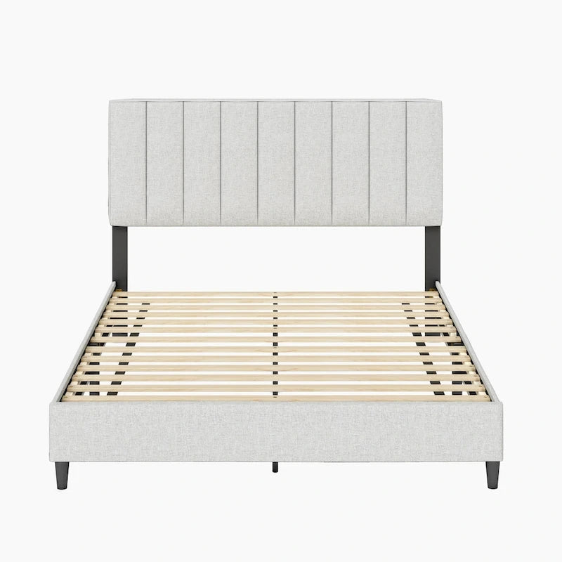 Linen Fully Upholstered Platform Bed Frame with Adjustable Headboard