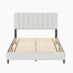 Linen Fully Upholstered Platform Bed Frame with Adjustable Headboard