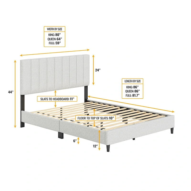 Linen Fully Upholstered Platform Bed Frame with Adjustable Headboard