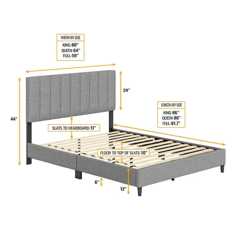Linen Fully Upholstered Platform Bed Frame with Adjustable Headboard
