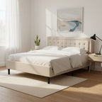 King Bedroom Set with 1 Bed and a Wire Brushed Butter Cream End Table - Mist Beige Linen Fabric Bed(Pieces Option)