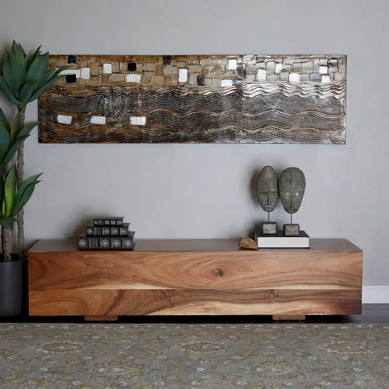 Wood Block Bench with Elevated Base - Brown - 16W x 71L x 15H