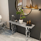 Modern Console Table 55 inch Sofa Table with High Gloss Top and Mirrored Metal Base for Entryway Living Room