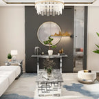 Modern Console Table 55 inch Sofa Table with High Gloss Top and Mirrored Metal Base for Entryway Living Room