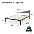 Black Metal Platform Bed Frame with Headboard