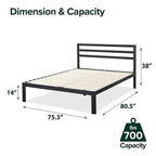Black Metal Platform Bed Frame with Headboard