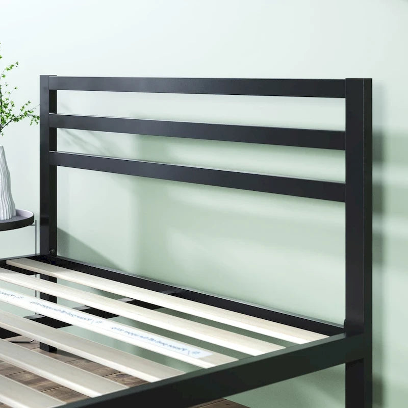 Black Metal Platform Bed Frame with Headboard