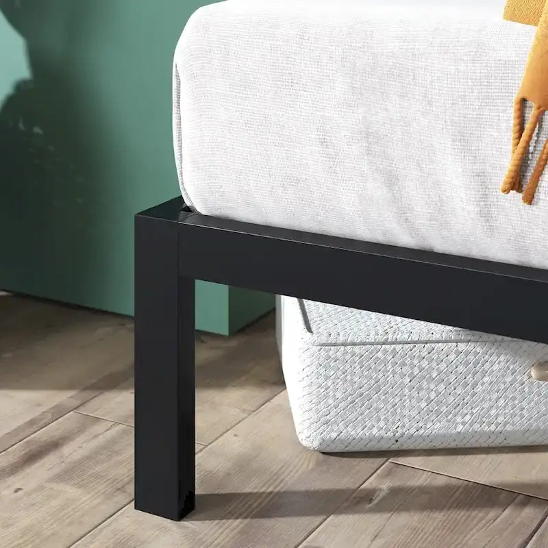 Black Metal Platform Bed Frame with Headboard