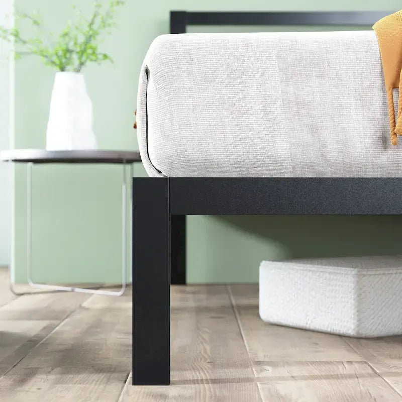 Black Metal Platform Bed Frame with Headboard