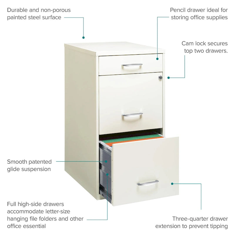 18 Deep 3 -drawer Organizer File Cabinet, Off-White