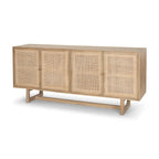 Light Brown Solid Wood with Cane 4 Door Sideboard - 72.0L x 18.0W x 31.0H