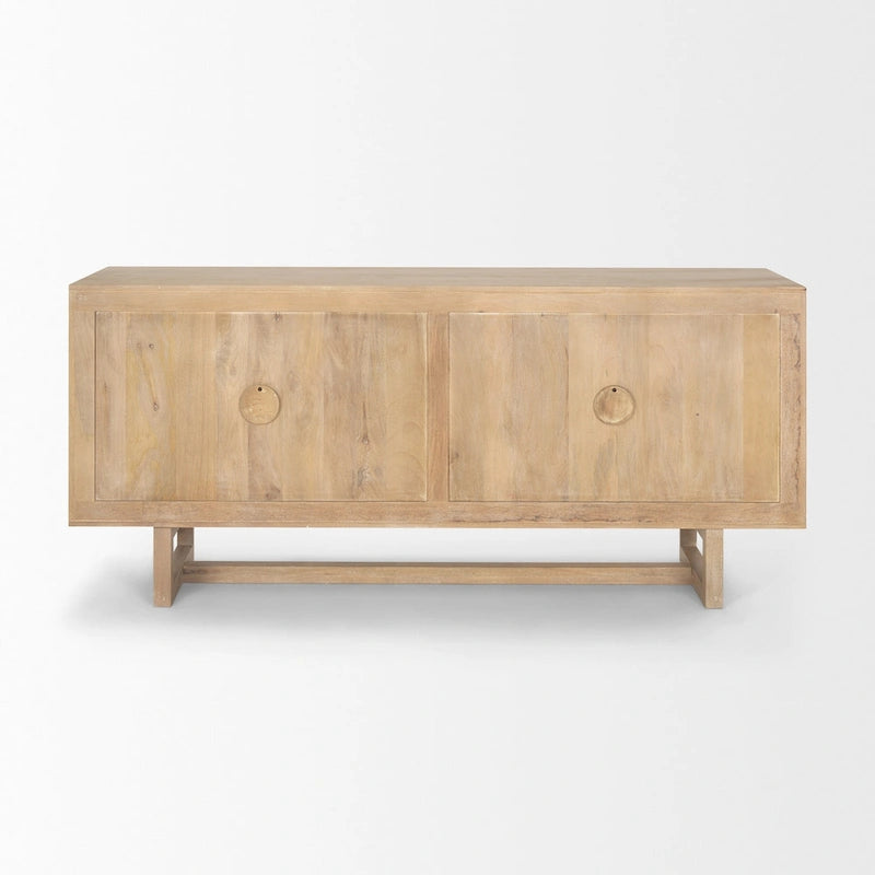 Light Brown Solid Wood with Cane 4 Door Sideboard - 72.0L x 18.0W x 31.0H