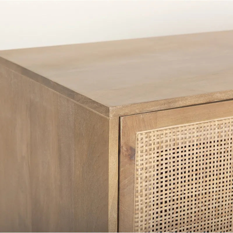 Light Brown Solid Wood with Cane 4 Door Sideboard - 72.0L x 18.0W x 31.0H