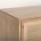 Light Brown Solid Wood with Cane 4 Door Sideboard - 72.0L x 18.0W x 31.0H