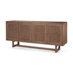 Light Brown Solid Wood with Cane 4 Door Sideboard - 72.0L x 18.0W x 31.0H