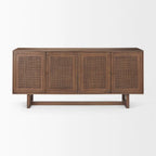 Light Brown Solid Wood with Cane 4 Door Sideboard - 72.0L x 18.0W x 31.0H