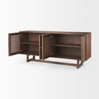 Light Brown Solid Wood with Cane 4 Door Sideboard - 72.0L x 18.0W x 31.0H