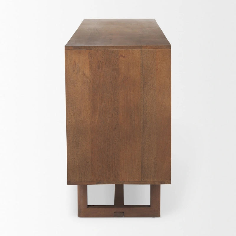 Light Brown Solid Wood with Cane 4 Door Sideboard - 72.0L x 18.0W x 31.0H