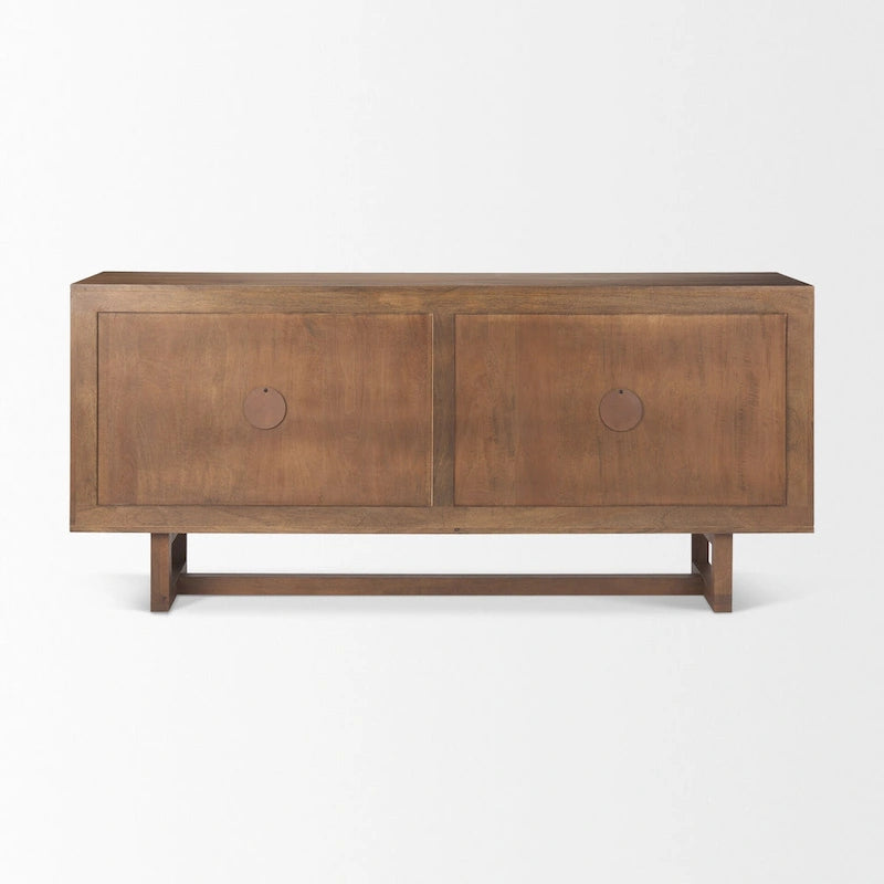 Light Brown Solid Wood with Cane 4 Door Sideboard - 72.0L x 18.0W x 31.0H