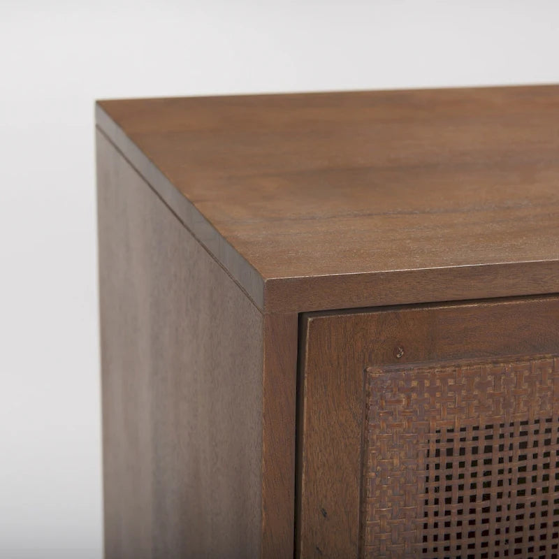 Light Brown Solid Wood with Cane 4 Door Sideboard - 72.0L x 18.0W x 31.0H