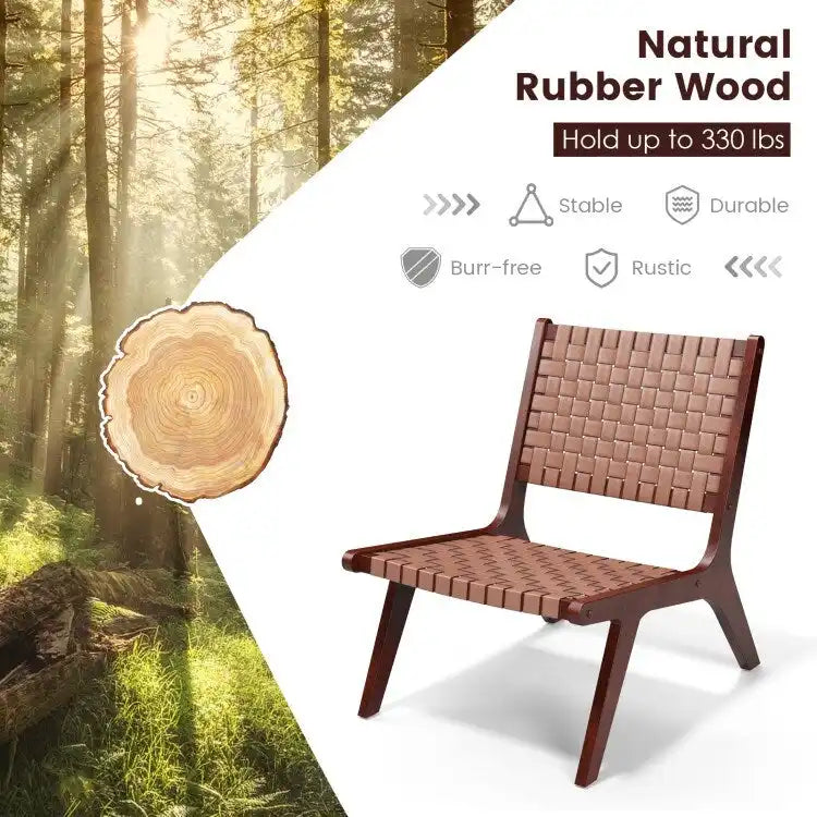 Woven Leather Accent Chairs with Wood Frame