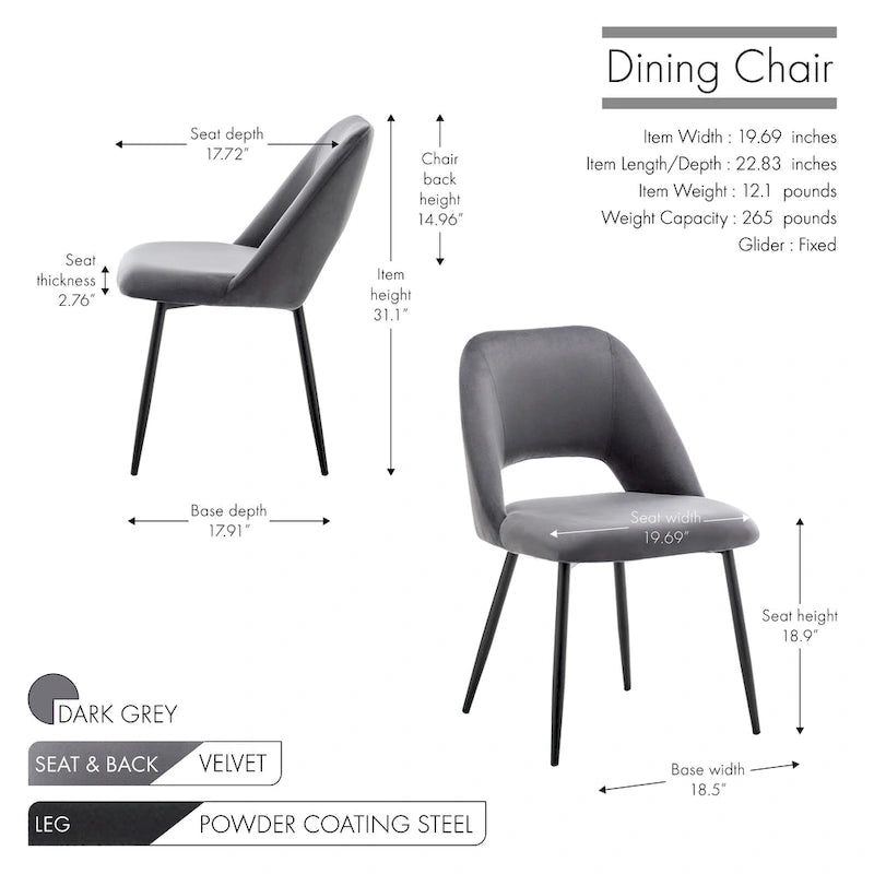 Velvet Dining Chairs with Steel Legs, Set of 2
