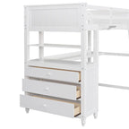 Twin Size Loft Bed with Desk and Dresser, Wooden Loft Bed with Storage Drawers and Shelves for Kids Teens Boys Girls
