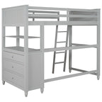 Twin Size Loft Bed with Desk and Dresser, Wooden Loft Bed with Storage Drawers and Shelves for Kids Teens Boys Girls