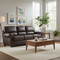 84 Inch Sofa, Dark Brown Top Grain and Faux Leather, Solid Wood