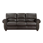 84 Inch Sofa, Dark Brown Top Grain and Faux Leather, Solid Wood