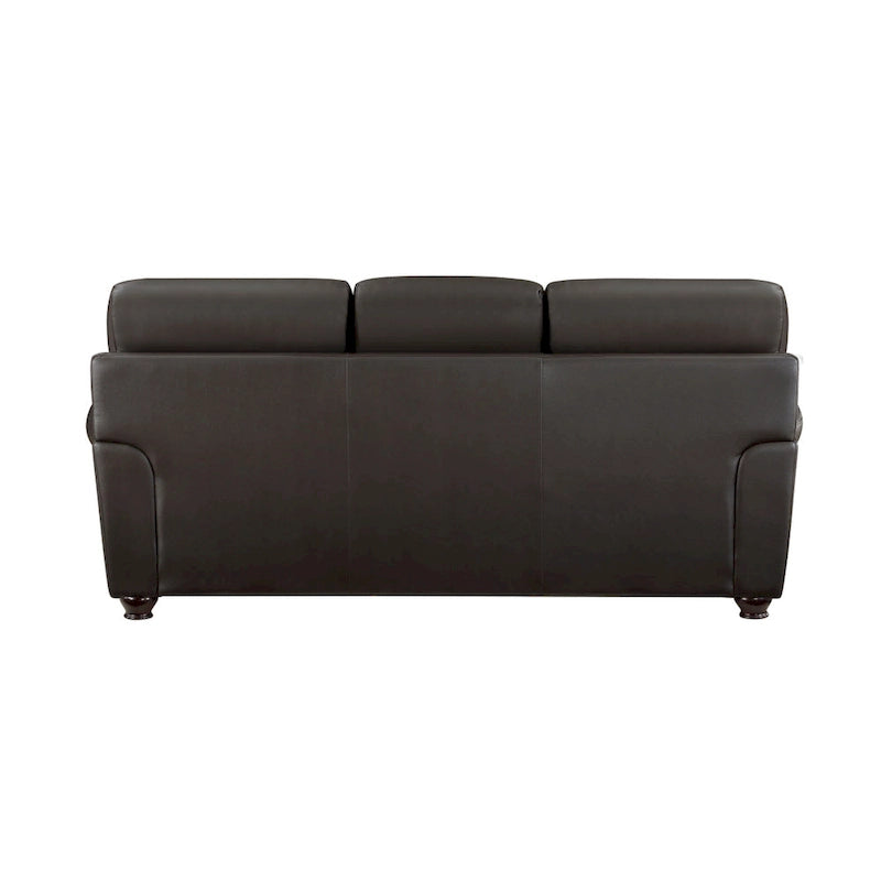 84 Inch Sofa, Dark Brown Top Grain and Faux Leather, Solid Wood
