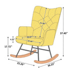 25.2 Wide French Patchwork Linen Upholstered Nursery Rocking Chair with Wood Legs