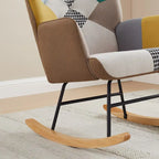 25.2 Wide French Patchwork Linen Upholstered Nursery Rocking Chair with Wood Legs