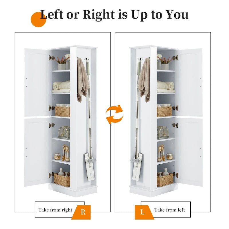 Tall Bathroom Storage Cabinet, Freestanding Storage Cabinet with Hook and Adjustable Shelf, MDF Board, White
